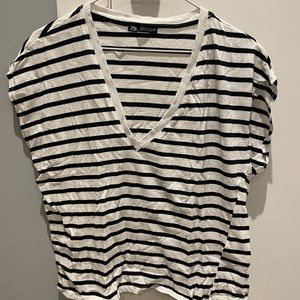Zara shirt. Blue and white striped. Size: M. Slightly used.